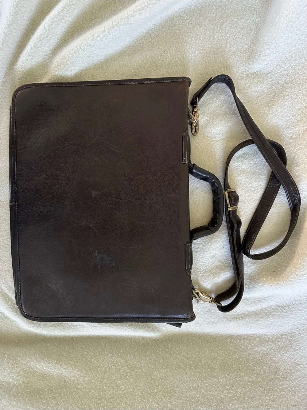 Men's Dark Brown Leather Briefcase with Shoulder Strap